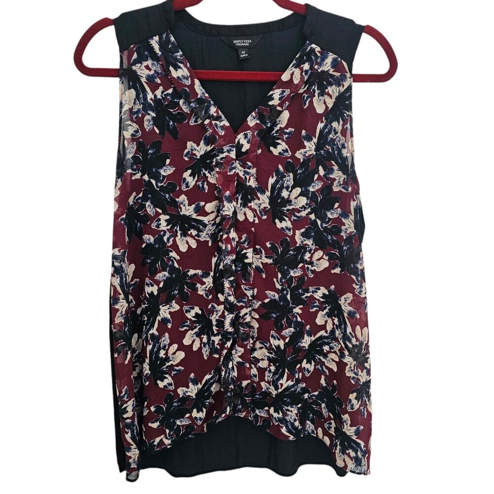 Simply Vera Vera Wang Whimsigoth Grunge V Neck Abstract Elegant Chic Floral Top